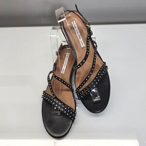 & Other Stories Strappy Flat Sandals EU 40 US 9 Leather Black Studded Rhinestone